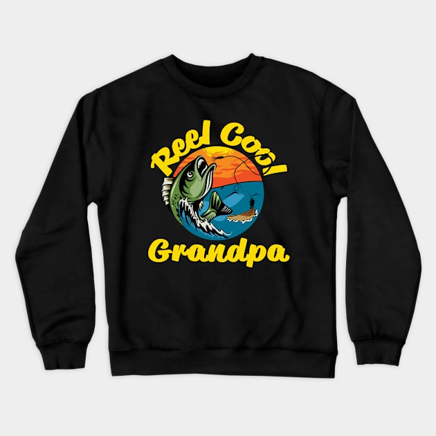 Reel Cool Grandpa Fisherman. Perfect for the Bass Fisherman, fishing rod graphic. Crewneck Sweatshirt by Jas-Kei Designs